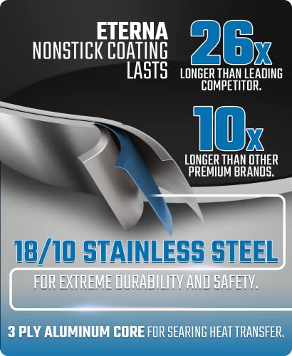 Dalstrong Non Stick Frying Pan Skillet - 10 Inch - The Oberon Series - Eterna Nonstick Pan Coating - 2 Qt - 3-Ply Aluminum Core Cookware - Silver Cooking Pots And Pans - W/Lid & Pot Protector #TOP2
