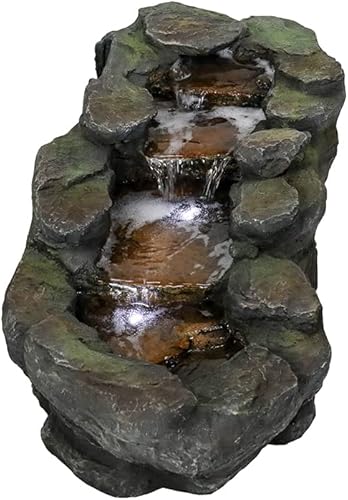 Miniatura 7 de watnature Moderna fuente de cascada de pie, 29 pulgadas de largo x 13 pulgadas de ancho x 9.4 pulgadas de alto, función de agua en cascada con luces
