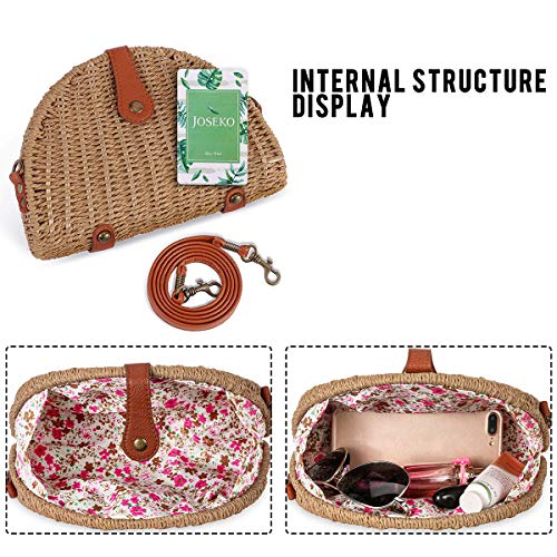 JOSEKO Crossbody Straw Bag, Womens Straw Handbag Shoulder Bag for Beach Travel and Everyday Use (7.87" L x 2.36" W x 5.51" H, Light Brown-A) - Image 4