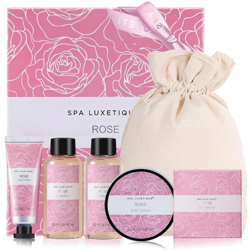 Spa Luxetique Gifts for Women, Bath and Body Gifts Set 6pcs Gift Baskets Rose Bath Sets...