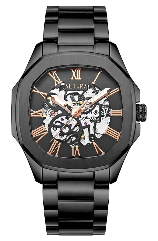 ALTURA Ignis Skeleton Automatic Analogue Black Dial Watch Mechanical Wrist Watch For Men Octagonal Case With Stainless Steel Band Self-Wind Business Watch For Men (Slv-Gld-Blk) (B0CZDX5ZKP) Amazon Price History, Amazon Price Tracker