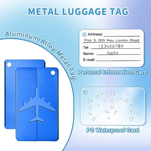 5 Stück Kofferanhänger mit Adressschild, Aluminium Adressanhänger Koffer mit Edelstahldrahtschlaufe und Wasserdichtem PVC Namensschild für Reisetaschen, Koffer, Rucksäcke (7,5 x 4,5 cm, 5 Farben)