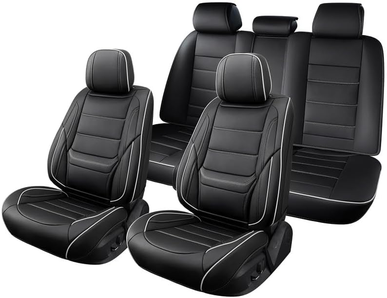 Car Seat Covers Full Set Custom Fit for Chevy Trailblazer 2021-2026-Luxury Leather with Lumbar Support, Breathable, Waterproof, Anti-Slip, Durable, Easy to Install (Black&White,Full Set)