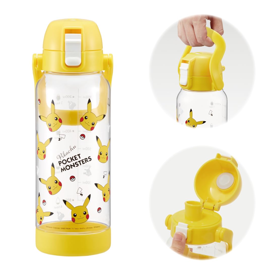 Skater PDMK10-A Drink Marker Bottle, 3.3 fl oz (1 L), Easy to See How Much You Drink at a Glance, Includes Handle, Plastic Water Bottle, Pokemon