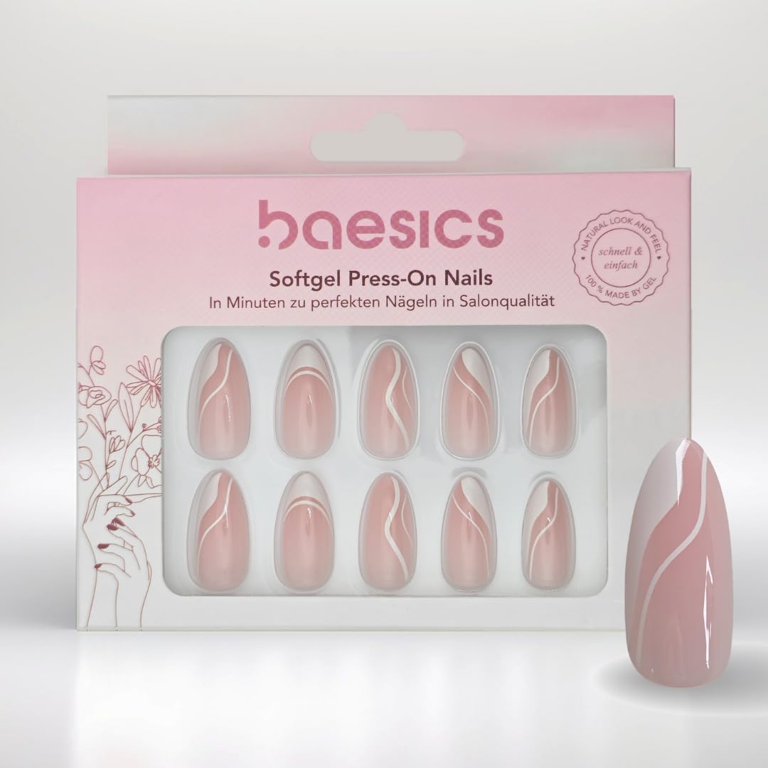 Baesics Softgel Press On Nails Waves - Uñas postizas autoadhesivas cortas