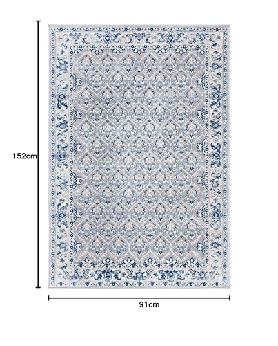 SAFAVIEH Traditional Rug for Living Room Dining Room, Bedroom - Brentwood Collection, Short Pile, in Grey and Blue, 91 X 152 cm - Image 2