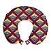 ABAKUHAUS geométrica Rombo Cojín de Viaje para Soporte de Cuello, enérgica del Arco Iris, de Espuma con Memoria y Funda Estampada, 30x30 cm, Frambuesa y Multicolor