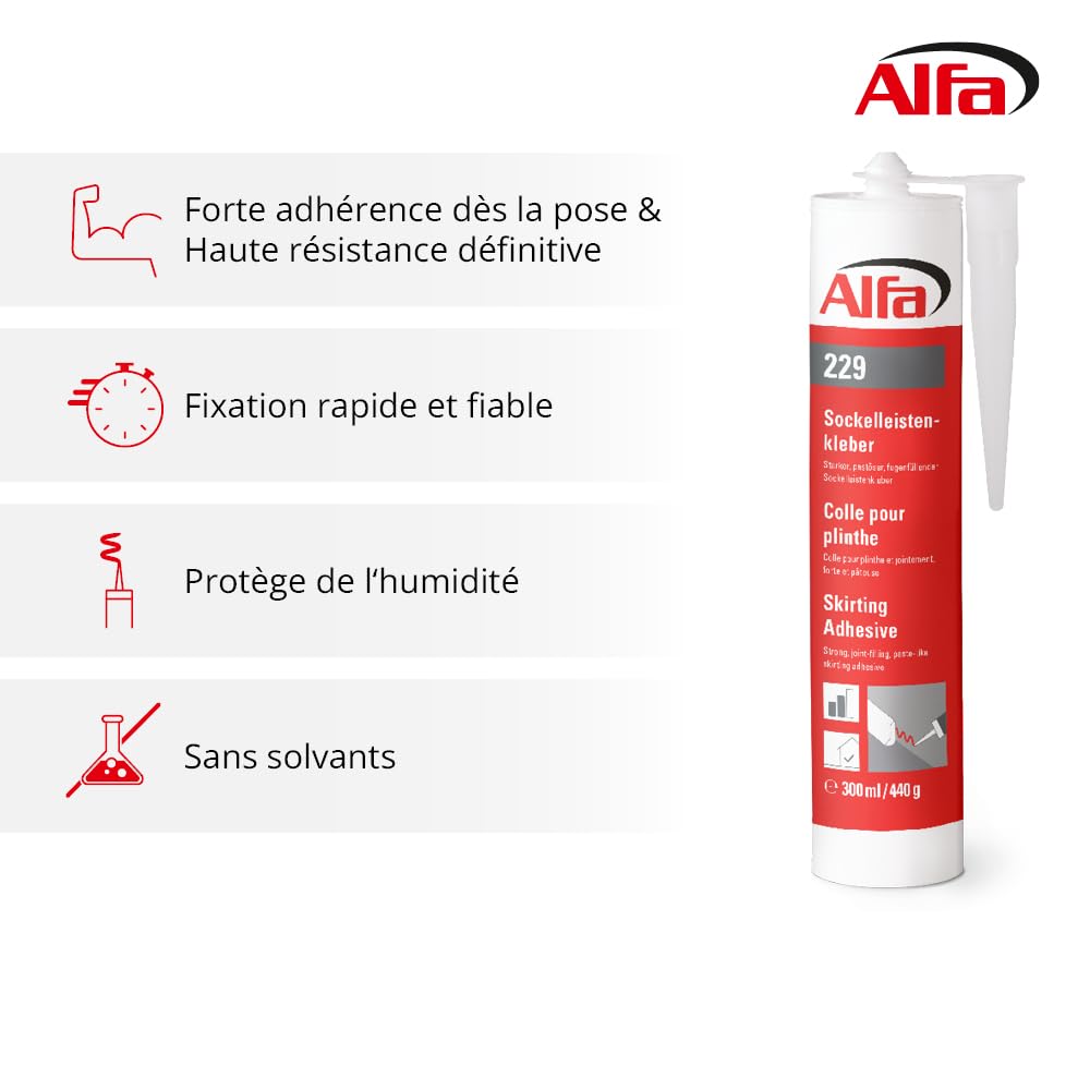 Alfa Colle pour plinthes – Fixation extrême 130 kg/m² – 4 pièces
