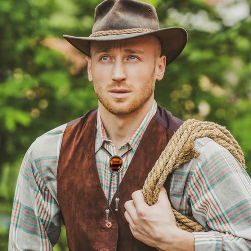 Image of ElevateTech Bolo Tie for Men Western Cowboy Bolo Tie Necklace Shape Round Ties Supplies Fashion Accessories Western Jewelry Handmade with Alloy Turquoise Cowboy Banquet Birthday (Brown)