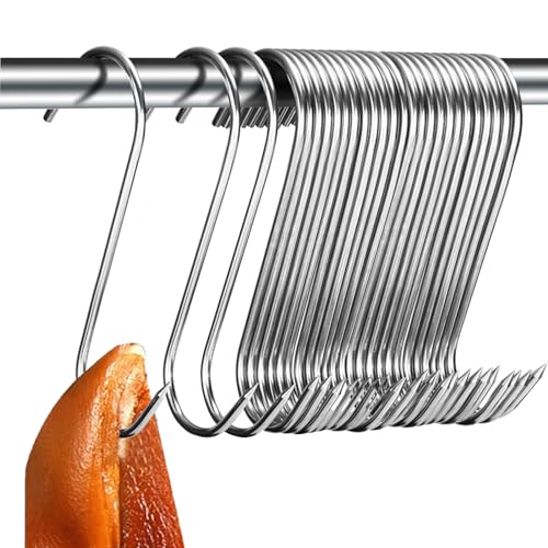 Alethron Fleischerhaken Edelstahl 140 mm Fleischhaken 25 Stück S Haken Groß Räucherhaken Metzgerhaken zum Heiß Kalträuchern Edelstahl Haken für Hähnchen Rippenräuchern Jagd