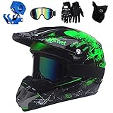 [page_title]-QYTK® Enduro Crosshelm Grün, All Terrain Motocross Downhill Helm Zubehör mit Brille Maske Handschuhe Helmhaken Full Face MTB Herren Helm für Mountainbike Moped Bergbuggy Sport Sicherheit,L(56~57CM)