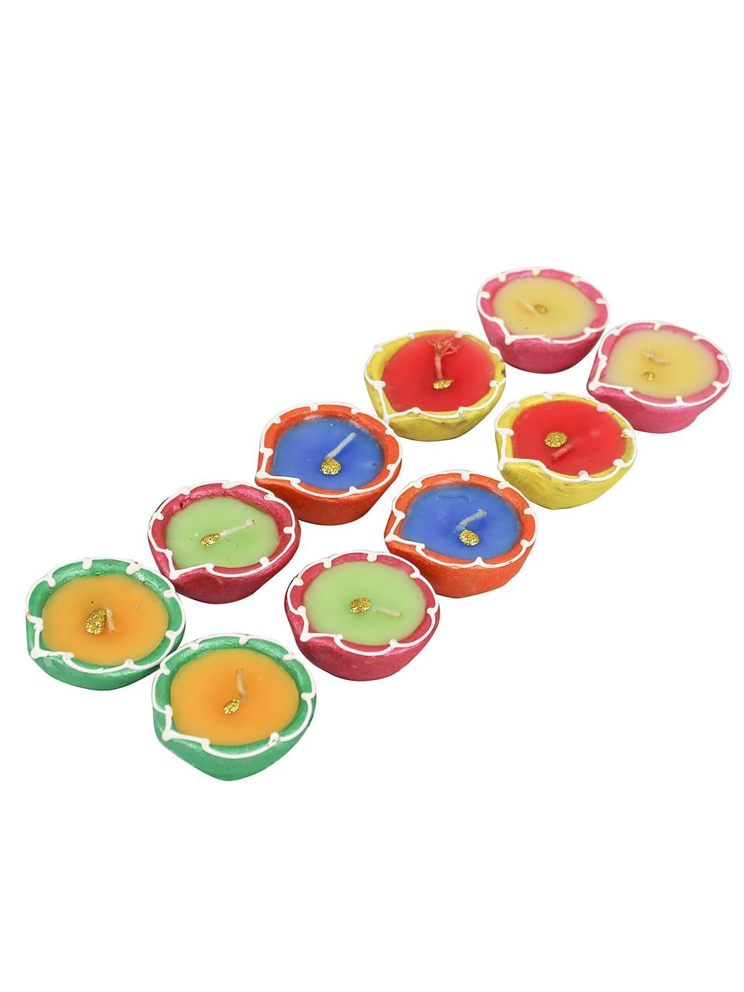 Magic Providers Earthen Diwali Diya with Wax Candles for Home Decoration & Best puja Ambience | This Beautiful Clay Wax Diya Used in Any Occasions Like Diwali, Navratri for Pooja Decoration Set of 6 2