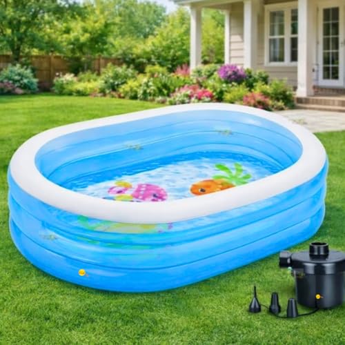 Image of Kidoyz Inflatable Pool Family Swimming Pool with Air Pump - Foldable Portable Bath Tub for Kids & Adults, Easy to Set Up for Outdoor & Indoor Use (5.3Ft + Pump)