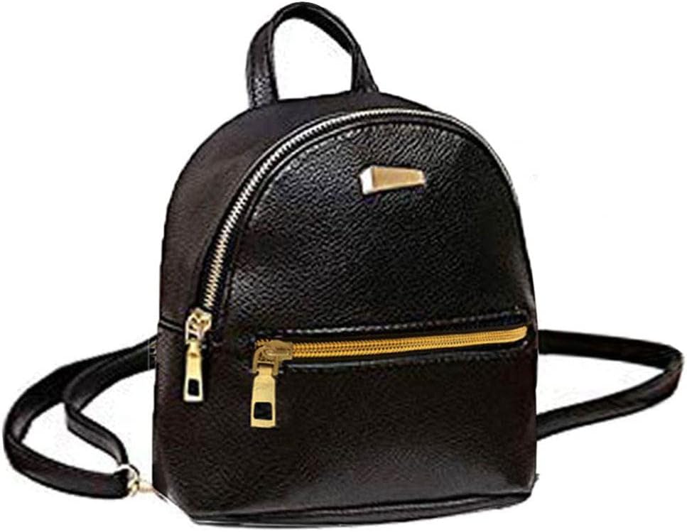 Abuyall Cute Black Small Pu Backpack Solid School Bag