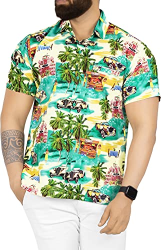 HAPPY BAY Campamento Tropical Bolsillo Delantero Hawaiano Camisa Kloth de los Hombres Verde_AA263 M Cover