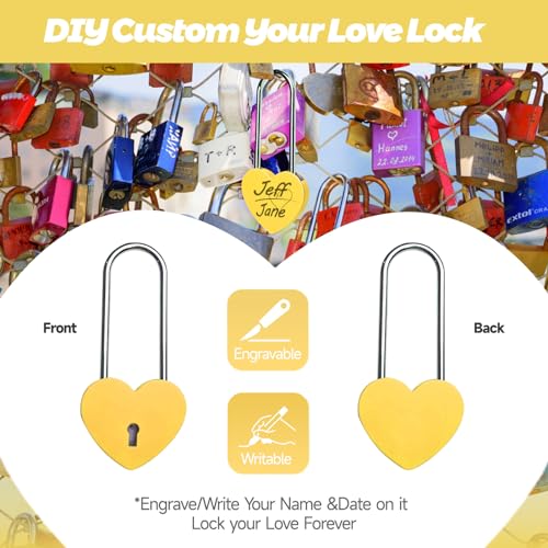 Image of Single Heart Lock with Key 3.5 Inches,50mm Love Padlock Rubber Painting Yellow Metal Love Lock for Lovelock Bridge,Card Box,Jewelry Box,Diary Book,Handbag