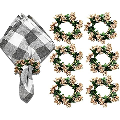 LogHog Wreath Napkin Rings Set of 6, Farmhouse Fall Napkin Ring, Handicraft Vine Flower Napkin Holder Rings Table Decor for Wedding, Banquet, Christmas, Thanksgiving, Farmhouse (Champagne) Cover