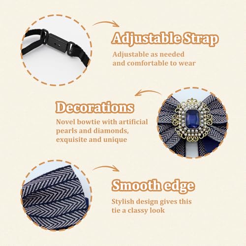 Image of Womens Bow Tie Adjustable Rhinestone Bowtie for Women Ladies Girls Pre-tied Womens Tie for Shirt Suit Uniform