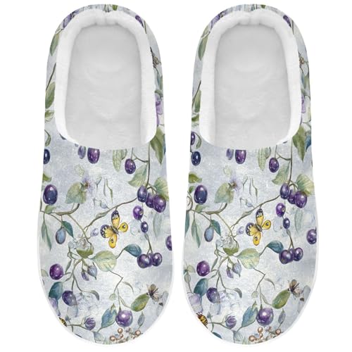 JUNZAN Sweet Saskatoon Berry Fruit Silver Womens House Cotton Slippers Comfortable Memory Foam Hotel Slippers for Hotel Birthday Presents 6-7