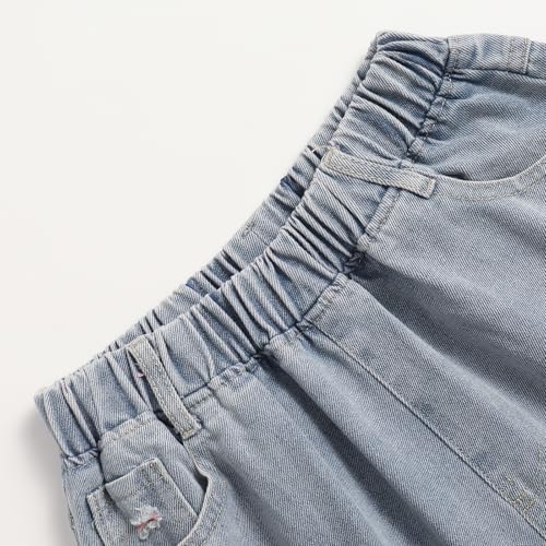 Girls' Casual Denim High Waist Straight Wide Legs Distressed Loose Jeans3