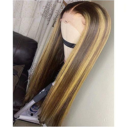 QUINLUX HAIR 150 Density #4/27 Ombre Highlight Color Lace Front Human Hair Wigs With Baby Hair for Black Women 13X6 Deep Part Straight Brazilian Remy Hair Lace Wigs 18