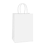 BagDream Gift Bags 100Pcs 5.25x3x8 Small Kraft Paper Gift Bags with Handles Bulk, White Paper Sacks for Wedding Birthday Party favor, Retail, Merchandise, Small Grocery
