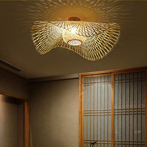 Rétro Lustres Lumière Naturelle De Bambou Et Plafonnier Rotin Vintage E27 Éclairage Plafond Tissées Main Pour Manger Chambre Salon Bar Café Pendentif...
