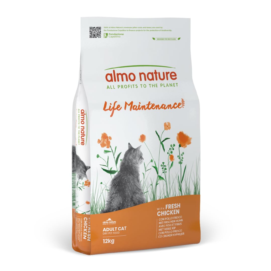 Almo Nature Life Maintenance - Crocchette per Gatti Adulti con Pollo Fresco come 1° Ingrediente - Sacco da 12kg