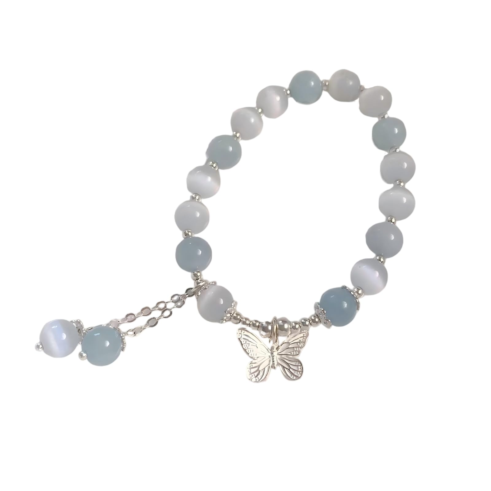 LYGBAOFUL Pulsera elástica, Piedra de Ojo de Gato, Pulsera de Aguamarina para Mujer, Cuentas de Cristal Natural, Regalo de joyería