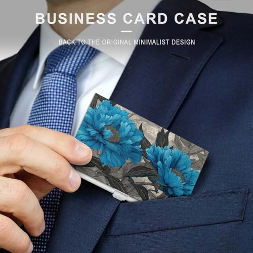 Large Blue Flowers Business Card Holder, Pocket Slim Metal Business Card Case for Women Men3