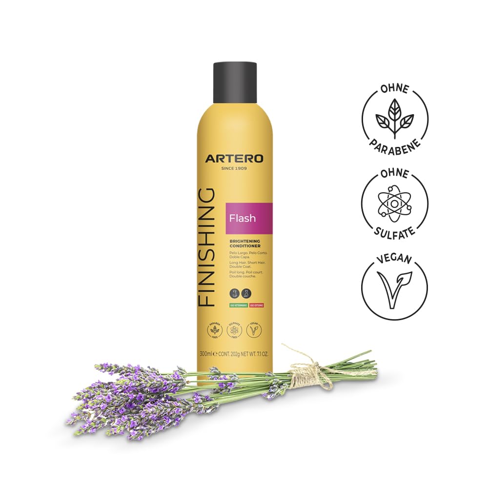 Artero Flash. Conditioner und Glanzverstärker für Hunde und Katzen in Sprayform, erleichtert das Bürsten ohne Haarbruch.