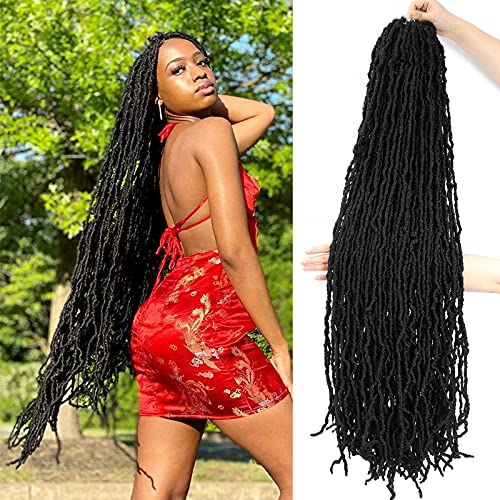 36 Inch New Faux Locs Crochet Hair 6Packs Nu Locks Faux Crochet Hair for Black Women Soft Nu Faux Locs Super Long Soft Locs Crochet Hair Curly Wavy Synthetic Fiber Pre Looped Synthetic Hair (1B)