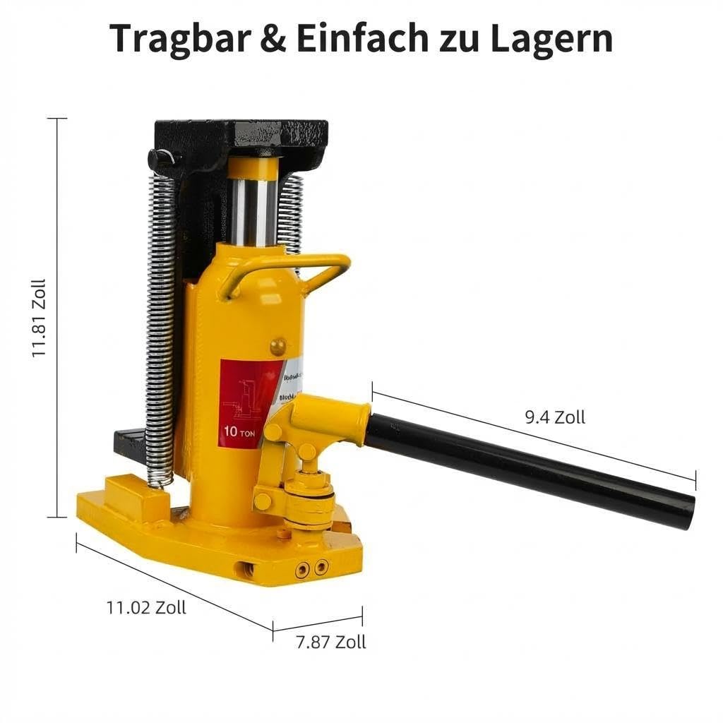 10T Luft-Hydraulischer Maschinenheber Mit Zehe Und Handpumpe – Schwerlast Zehenheber Aus Stahl, Niedrige Bauhöhe Für Maschinen, Industrieanlagen, Fahrzeugreparatur, Werkstatt & Bauarbeiten