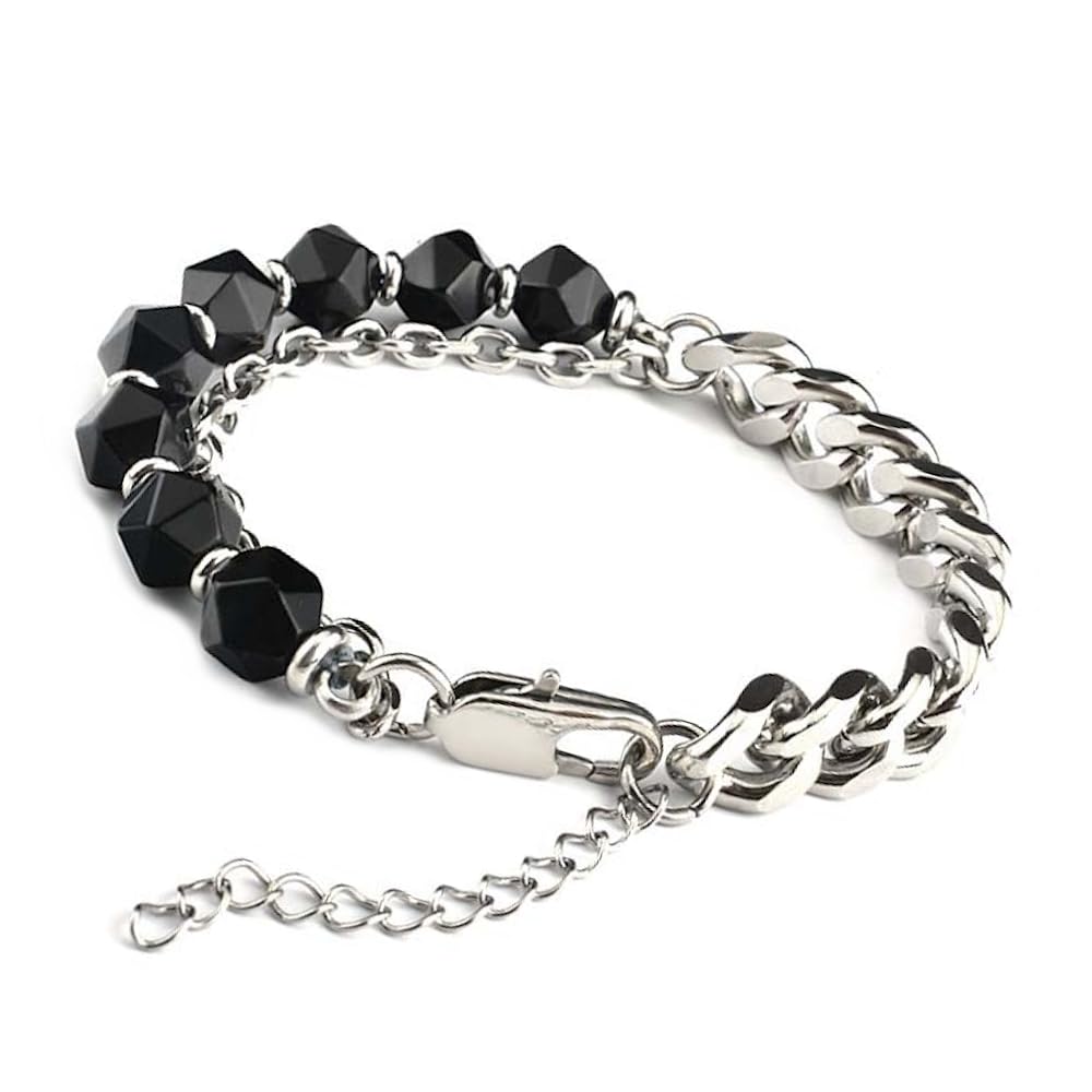 Unique Gems Bracciale Uomo In Acciaio Inox E Ossidiana – 8mm, Regolabile 19-24 Cm, Fatto In Italia