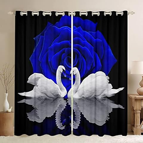 Blue Rose Velvet Blackout Curtains Set Cover