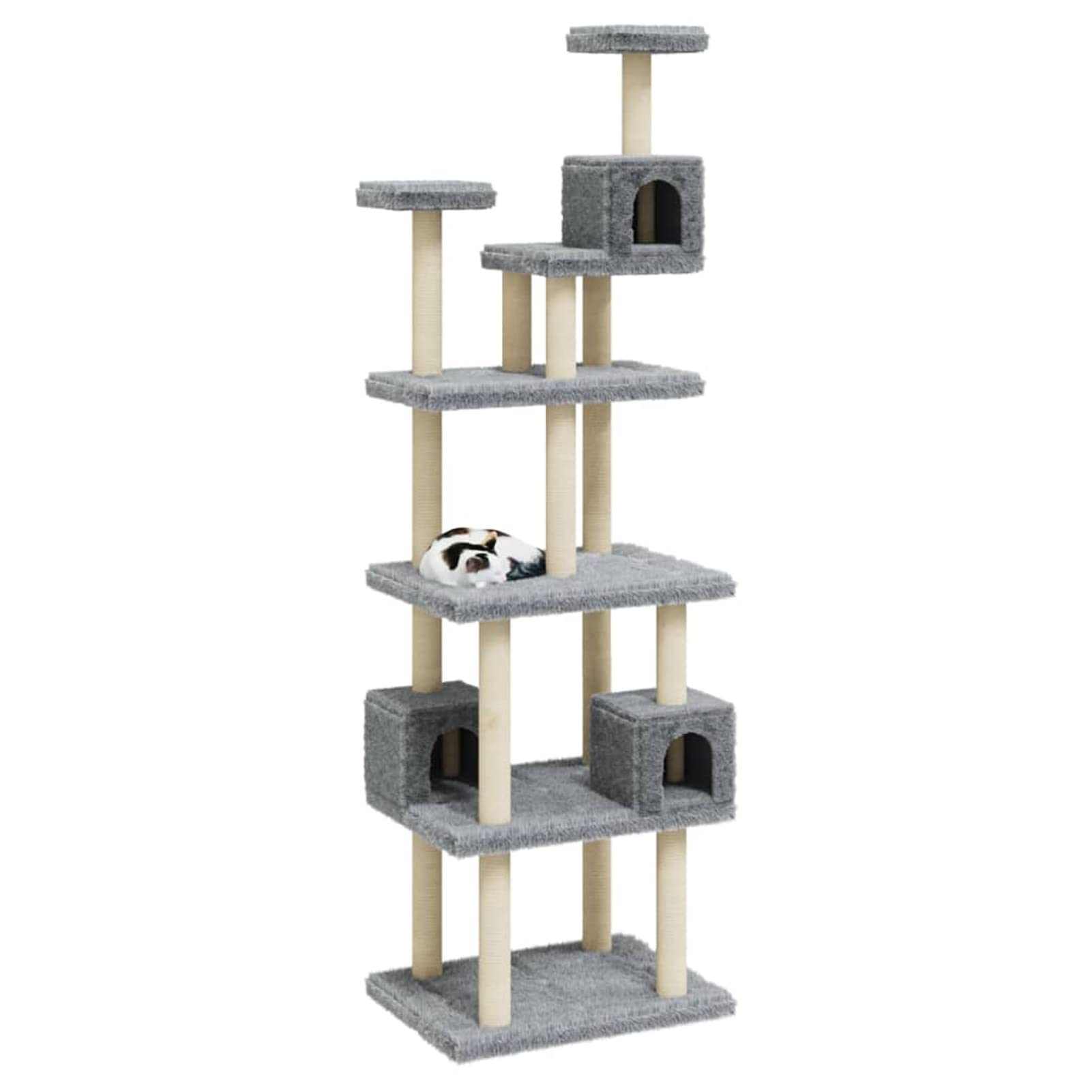 Homgoday Albero tiragraffi in sisal, grigio chiaro, 188 cm, tiragraffi a torre per gatti multilivello, centro attività per gatti da interno