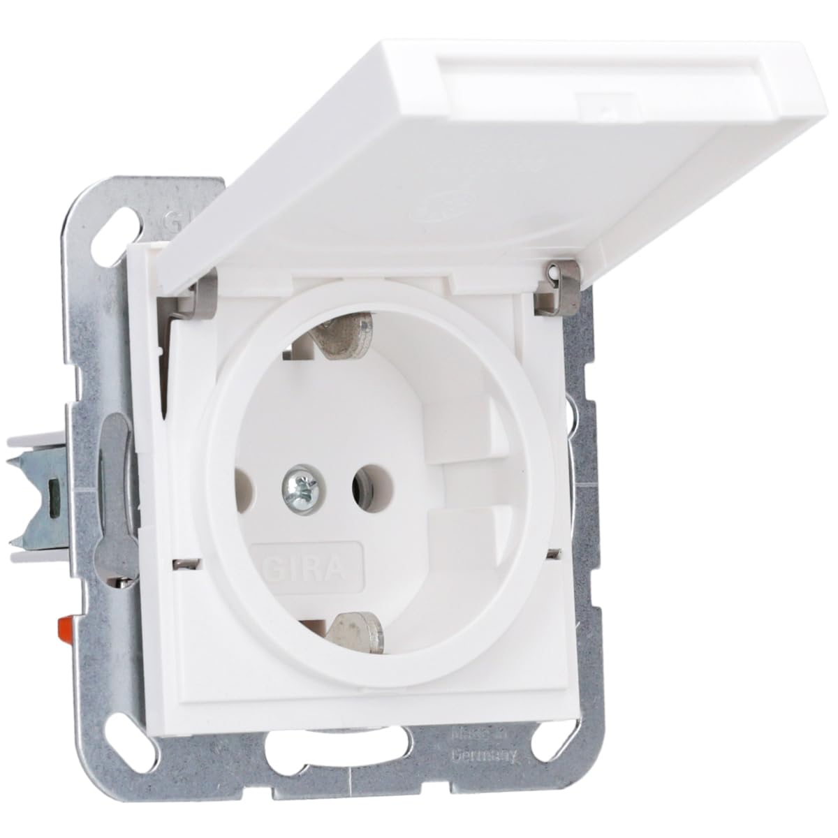 Prise Schuko Gira 445427 System 55 blanc satiné avec clapet de protection