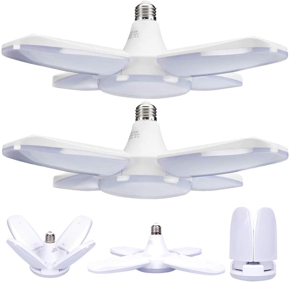 LED Garage Lights 2 Pack, Tribright Garage Ceiling Lighting 6000LM, 60W E26 / E27 Daylight Lamp with 4 Adjustable Panels for Garage, Workshop, Warehouse, Workbench, Barn, Warehouse, Shop, Basement