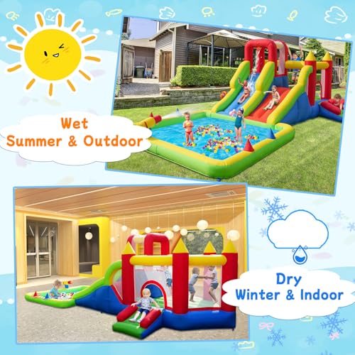 10-in-1 Inflatable Water Park - Giant Bounce House with 2 Water Slides, Big Splash Pool, Water Cannons, Climbing Wall, Tunnels & Obstacle Course for Endless Fun