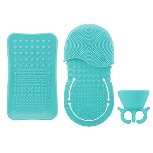 Butyface Makeup Brush Cleaner, Great Makeup Application, 1 Brush Cleaning Glove / 1 Brush Cleaning Palette /Extra 1 Nail Polish Holder( Mint )
