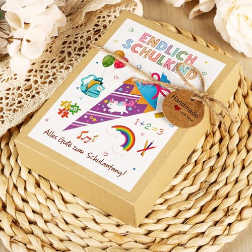 TUZELIYA Einschulung Geschenk Mädchen Jungen Schultüte Füllung - Einschulung Geschenkbox mit Armband Lernstein Grußkarte LED Lichterkette für Schulkind 2025 - Schulanfang Glücksbringer Geldgeschenk