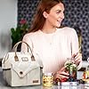 Lekesky Sac à déjeuner isotherme pour femme - Anti-fuite - Grande ouverture - 11 l - Beige matelassé #1