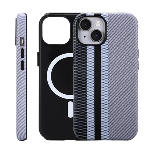 Fourmor iPhone 15 Plus�p�P�[�X - MagSafe�p���C�����X�[�d�A��w�f�U�C�� (�O���̃n�[�hPC�V�F�� + �����̃\�t�gTPU�V�F��)�A�J�[�{���t�@�C�o�[�e�N�X�`�����C�� - �u���b�N&�z���C�g�A�ϏՌ��t�H���P�[�X�B