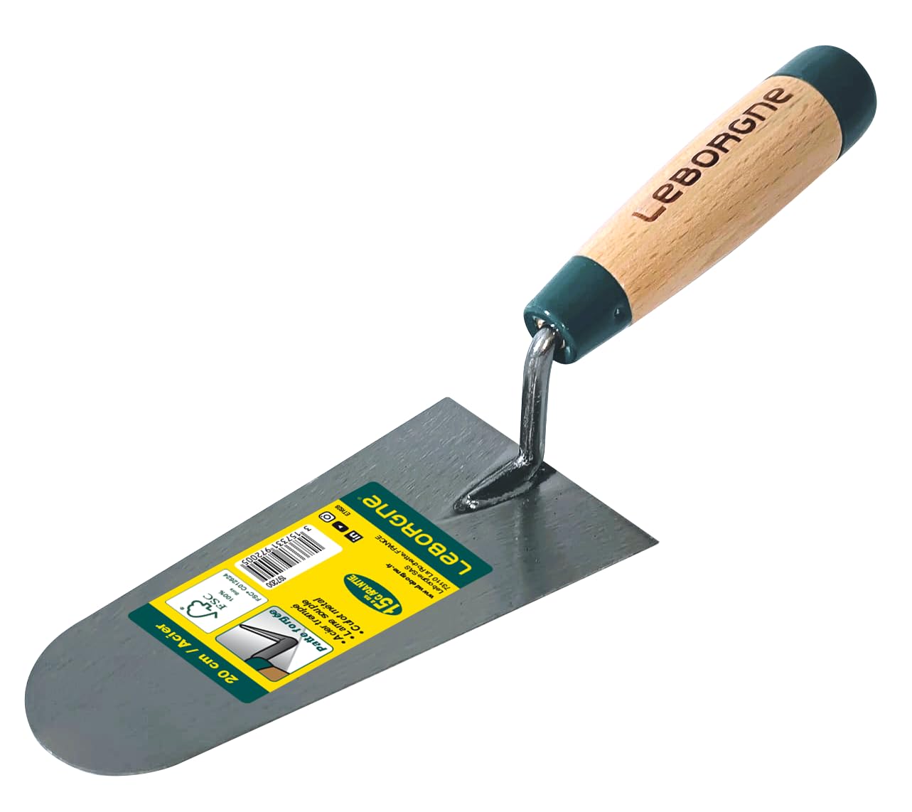 Truelle ronde 24 cm manche bois FSC® 100% – lame acier trempé et patte forgée pour travaux de maçonnerie - LEBORGNE