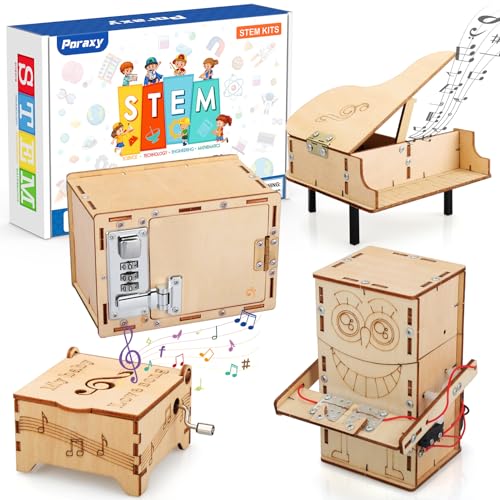 Poraxy 4 Set STEM Kits for Kids Ages 8-10 10-12, Toys for Ages 8-13, Music Box, Robot 3D...