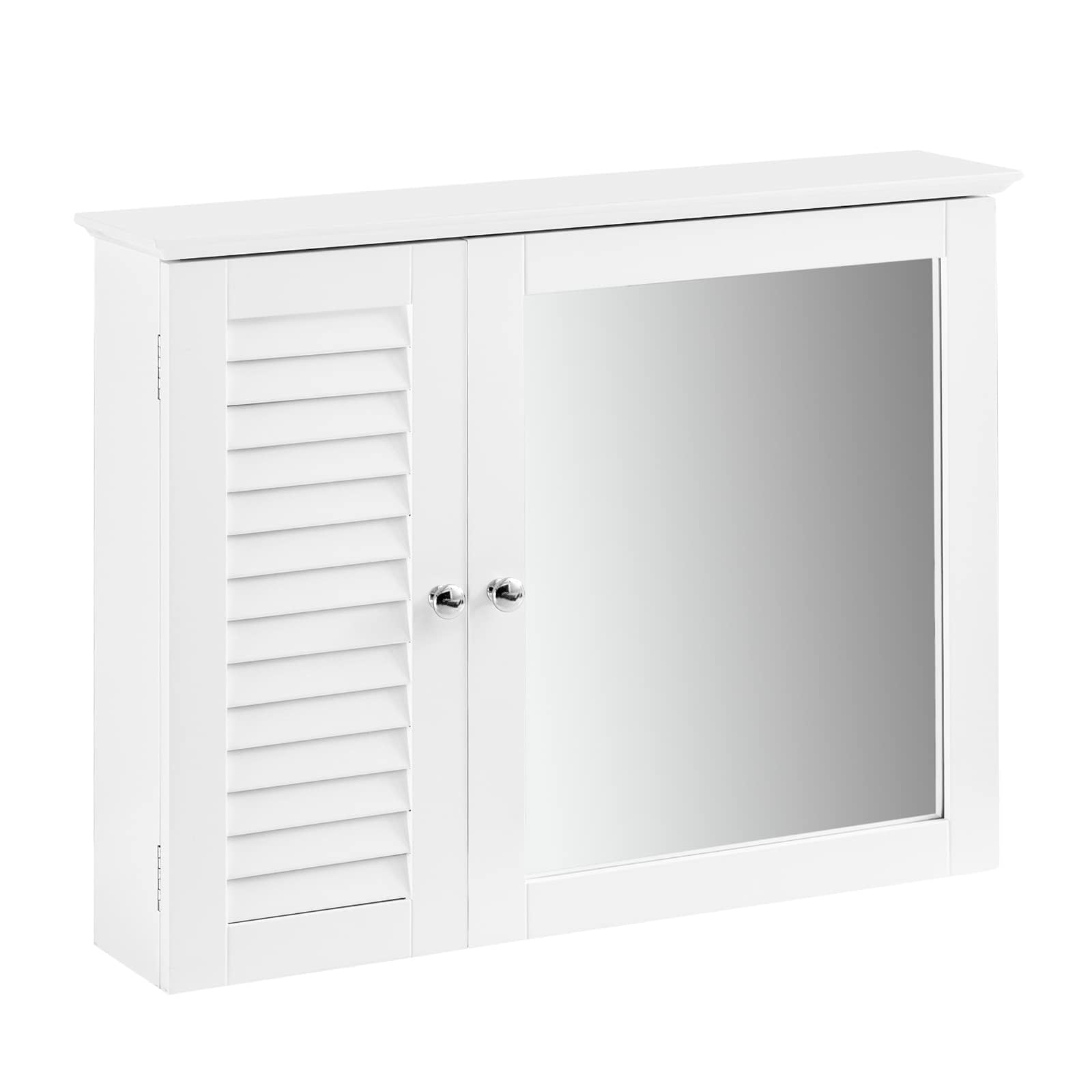 SoBuy Bathroom Cabinet Wall Cabinet Mirror with Storage Bathroom Organizer Cabinet Wall-Mounted Corner Unit Space Saver for Washroom 65x 15 x 49 cm, خزانة حمامBZR55-W