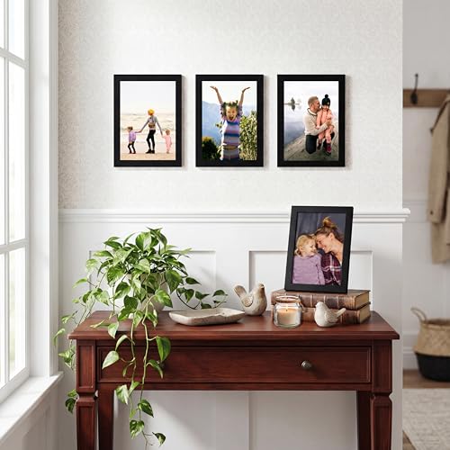 Image of Americanflat 4x6 Picture Frame with Shatter-Resistant Glass - Streamline Collection - Thin Border Photo Frame for Tabletop and Wall Display - Hanging Hardware and Easel Stand Included - Black