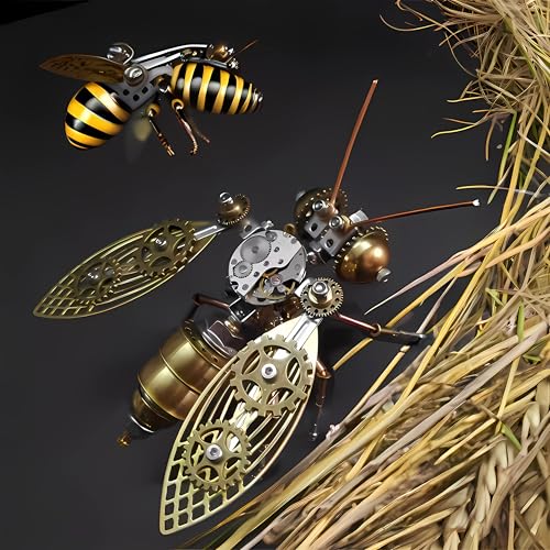 Mechanical Metal DIY 3D Bumblebee Model Kits Puzzle for Adults Insect Brass Puzzle Steampunk Electric Mechanical, Assembly DIY Gift Craft Hobby for Men (Bumblebee) - Thumbnail 3
