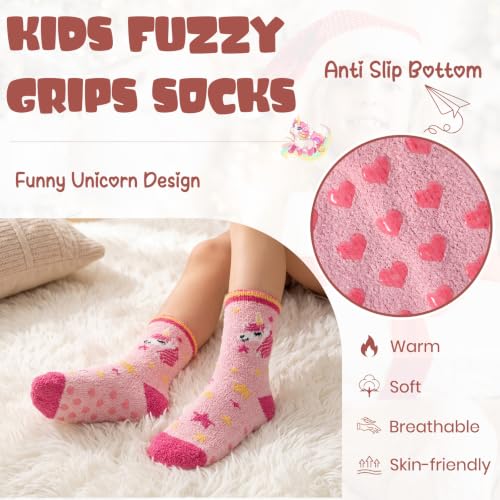 Clothclose Unicorn Fuzzy Socks for Girls, Non Slip Slipper Socks with Grips - image 2