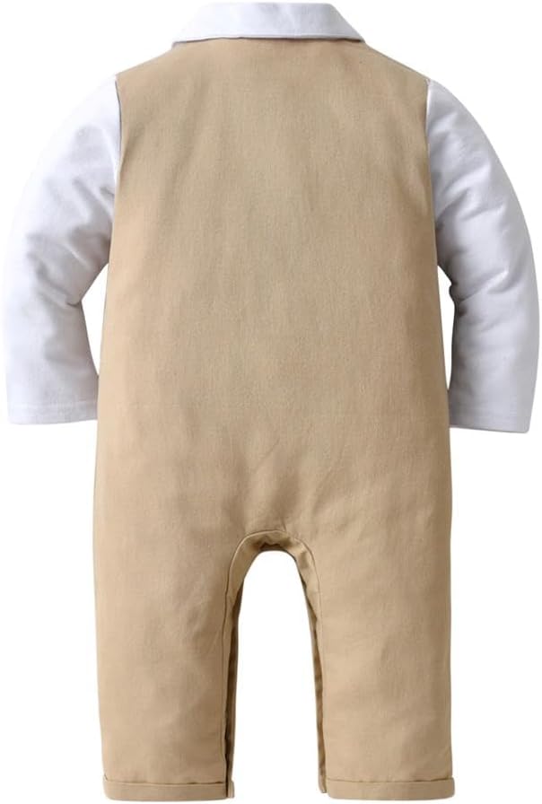Dressy Daisy Infant Baby Boy One Piece Vest Suit Set with Hat Onesie Gentleman Formal Romper Outfit, Black/Khaki